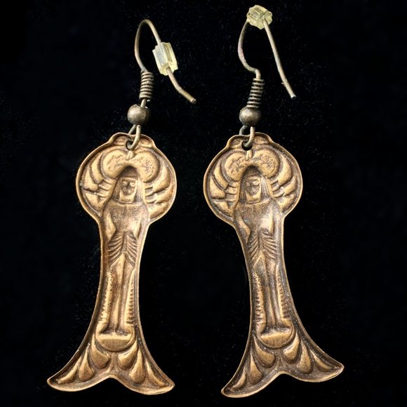 VTG Egyptian Revival WINGED PHARAOH Earrings for Pierced Ears - Picture 3 of 5